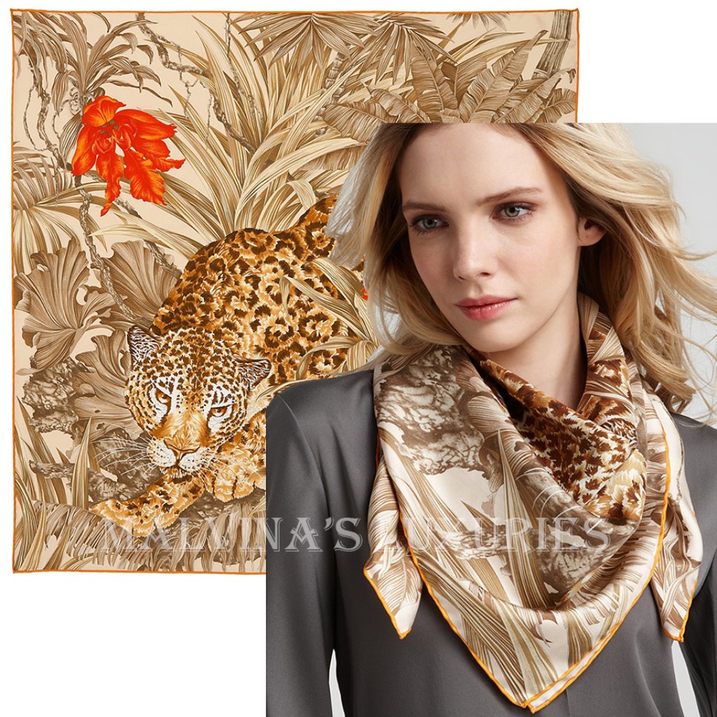 Salvatore Ferragamo Scarf Signature Giaguaro Animal Multi Color Silk 35"